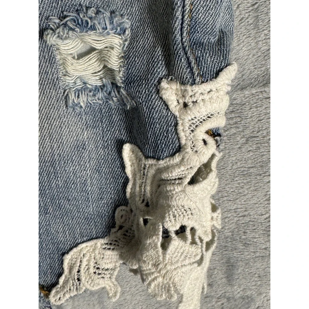Blu Pepper‎ Vintage Womens Blue Denim Crochet Lace Trim Distressed Shorts L